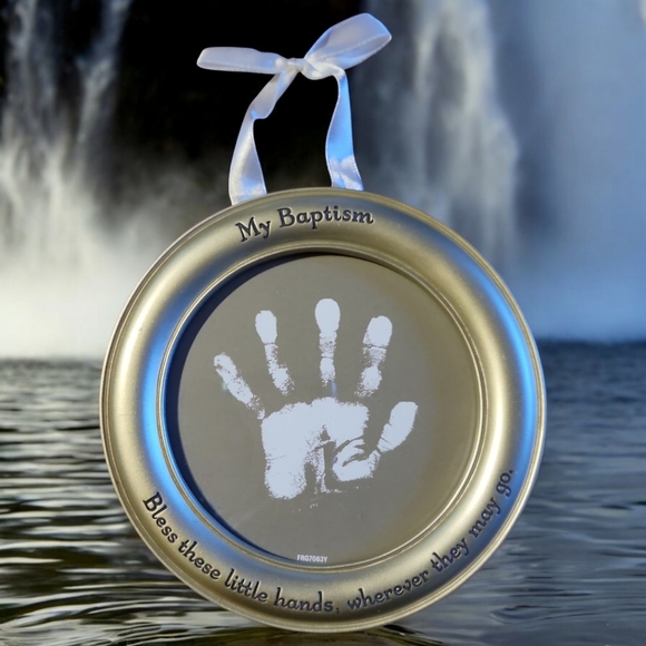Hallmark Picture Handprint Frame 6” Round Baby Baptism Gift - Picture 1 of 6